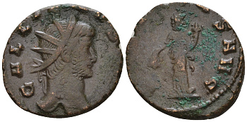 Римская Империя антониниан 265 Галлиен, GALLIENVS AVG, бюст императора / VBERITAS AVG, Уберитата, персонификация Плодородия, Рим RIC 287 биллон 1073-25-15