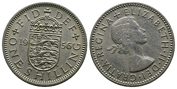 Великобритания 1 шиллинг 1956 Елизавета II (1952-2022), Английский герб KM 904, Spink 4147 медно-никель 4384-326
