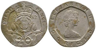 Великобритания 20 пенсов 1982 Елизавета II (1952-2022) KM 931, Spink 4230 (G1) медно-никель 4179-652