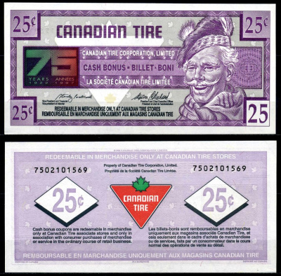 Канада купон на 25 центов 1996 Canadian Tire, 75 лет компании (1922-1972) бумага 2195-24-2-1