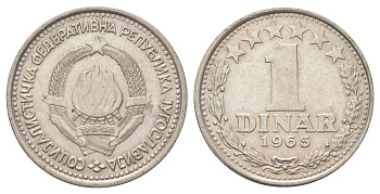 Югославия 1 динар 1965 KM 47 медно-никель 4702-638