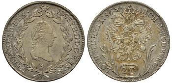 АВСТРИЯ 20 КРЕЙЦЕРОВ 1786 В, ЖОЗЕФ II (1780-1790) KM 2069 серебро 413-1742