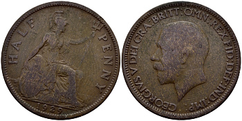 Великобритания 1/2 пенни 1929 Георг V (1910-1936) KM 837 Spink 4058 бронза 51-1814