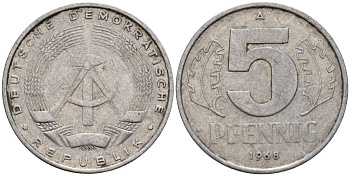 ГДР 5 пфеннигов 1968 A KM 9.1 алюминий 211-849