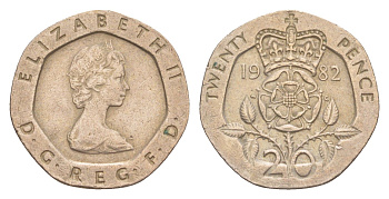 Великобритания 20 пенсов 1982 Елизавета II (1952-2022) KM 931, Spink 4230 (G1) медно-никель 4639-823
