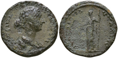 Римская Империя, Провинция Фракия, Павталия AE 161 - 180 Фаустина Младшая, жена Марка Аврелия, бюст императрицы / богиня гера с патерой и скипетром Varbanov 4478, RPC online IV.1 8791 бронза 1100-7-96