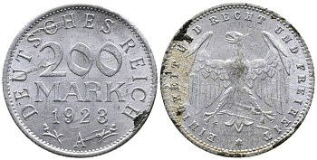 ГЕРМАНИЯ 200 МАРОК 1923 А KM 35, J. 304 алюминий 24-822