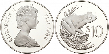 Фиджи 10 долларов 1986 серия 25 лет защиты окружающей среды, фиджийская земляная лягушка KM 55 серебро PROOF 02-036-22