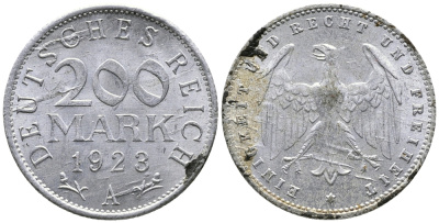 ГЕРМАНИЯ 200 МАРОК 1923 А KM 35, J. 304 алюминий 24-822