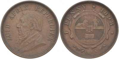 Южно-Африканская Республика, Трансвааль 1 пенни 1898 Пауль Крюгер KM 2 медь 180-926