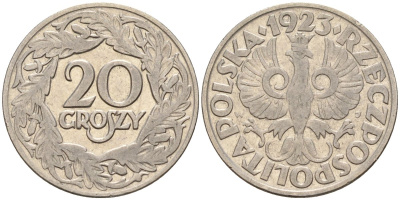 Польша 20 грошей 1923 KM 12 никель 4141-335