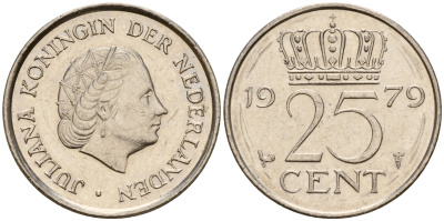 Нидерланды 25 центов 1979 Юлиана (1949-1980) KM 183 никель    4598-533