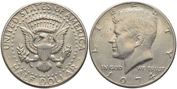 США 1/2 доллара (50 центов) 1974 Джон Кеннеди KM 202b медь плакированная медно-никелем 109-1025