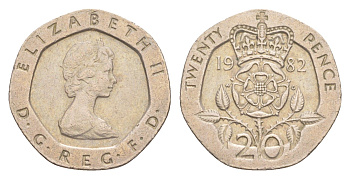 Великобритания 20 пенсов 1982 Елизавета II (1952-2022) KM 931, Spink 4230 (G1) медно-никель 4639-829