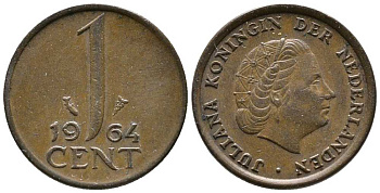 Нидерланды 1 цент 1964 Юлиана (1949-1980) KM 180 бронза 39-1261
