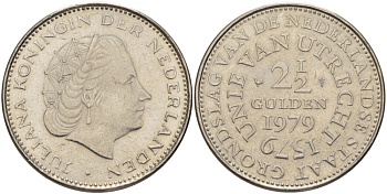 Нидерланды 2 1/2 гульдена 1979 400 лет Утрехтскому союзу, Юлиана (1949-1980) KM 197 никель 38-111