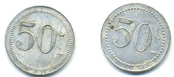 ФРАНЦИЯ 50 САНТИМОВ НАЧАЛО XX ВЕКА d 24 мм, вес около 1,0 гр., платежный жетон алюминий 89-957