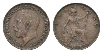Великобритания 1 фартинг 1923 Георг V (1910-1936) KM 808.2, Spink 4060 бронза 4664-255