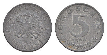 Австрия 5 грошей 1966 KM 2875 цинк 4643-439