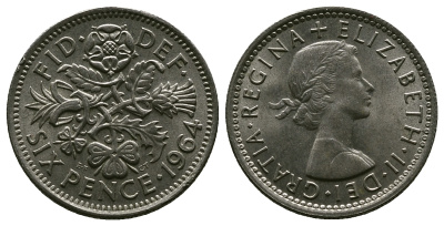 Великобритания 6 пенсов 1964 Елизавета II (1952-2022) KM 903, Spink 4149 медно-никель 4381-825