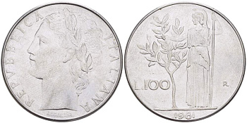 ИТАЛИЯ 100 ЛИР 1981 R, АФИНА, ДИАМЕТР 28 ММ. KM 96.1 нержавеющая сталь 4531-112