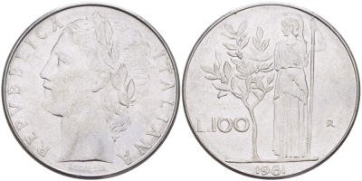 ИТАЛИЯ 100 ЛИР 1981 R, АФИНА, ДИАМЕТР 28 ММ. KM 96.1 нержавеющая сталь 4531-112