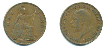 Великобритания 1 пенни 1936 Георг V (1910-1936) KM 838, Spink 4055 бронза 4383-634