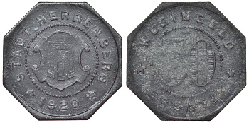 Германия, Херренберг 50 пфеннигов 1920 Баден-Вюртемберг, нотгельд Funck 209.5 цинк 4119-1232