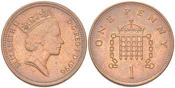 Великобритания 1 пенни 1996 Елизавета II (1952-2022) KM 935a, Spink B4 сталь плакированная медью 4614-813