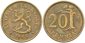 Финляндия 20 пенни 1966 S KM 47 алюминиевая бронза 4589-932