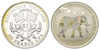 Того 100 франков 2011 Защита дикой природы - Слон KM 117 медно-никель плакированный серебром PROOF 443-1145
