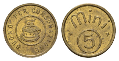 Италия жетон кофейни диаметр 19 мм, вес 2,3 гр латунь 4669-265