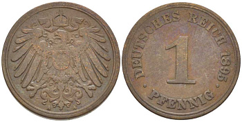 ГЕРМАНИЯ 1 ПФЕННИГ 1895 A KM 10, J. 10, Weege 2 медь 211-169