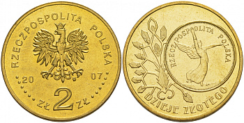 Польша 2 злотых 2007 MW, серия история польского злотого, Ника KM 592 нордик UNC 00-00