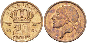 БЕЛЬГИЯ 20 САНТИМОВ 1963 BELGIQUE KM 146 бронза 201-1248
