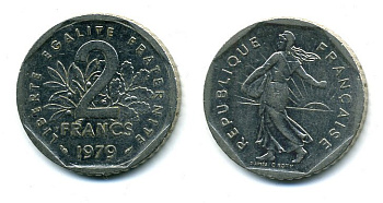 ФРАНЦИЯ 2 ФРАНКА 1979 СЕЯТЕЛЬ KM 942.1, LE FRANC 272.3 никель 59-1124