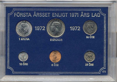 Швеция набор из 6 монет 1972 Густав VI Адольф (1950-1973) официальный набор монетного двора UNC 2-4-1-14