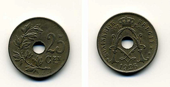 БЕЛЬГИЯ 25 САНТИМОВ 1926 BELGIE KM 69 медно-никель 41-714