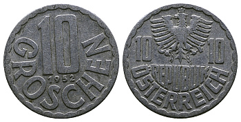 Австрия 10 грошей 1952 KM 2878 алюминий 4384-1124