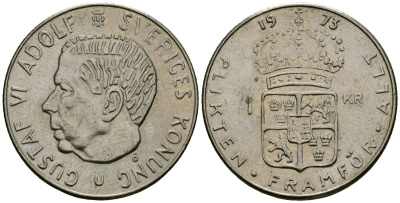 Швеция 1 крона 1973 Густав VI Адольф (1950-1973) KM 826a медь плакированная медно-никелем 4138-827