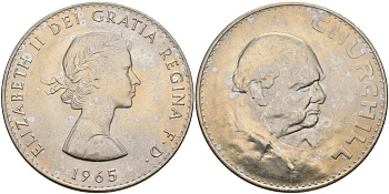 Великобритания 1 крона (5 шиллингов) 1965 Уинстон Черчилль, Елизавета II (1952-2022) KM 910, Spink 4144 медно-никель UNC 74-334