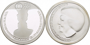 Нидерланды 10 евро 2002 королевская свадьба Виллема-Александра и принцессы Максимы KM 243 серебро PROOF 1087-4-34