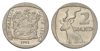 ЮАР 2 ранда 1991 KM 139 медь плакированная никелем 4626-1133