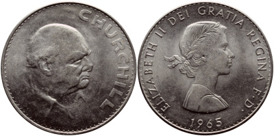 Великобритания 1 крона (5 шиллингов) 1965 Уинстон Черчилль, Елизавета II (1952-2022) KM 910, Spink 4144 медно-никель    4368-621