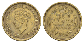 Цейлон 50 центов 1943 KM 116 никель латунь 25-544