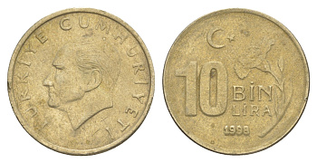 Турция 10000 лир 1998 Кемаль Ататюрк KM 1027.2 медь цинк никель 4648-913