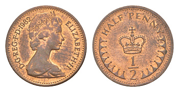 Великобритания 1/2 пенни 1982 Елизавета II (1952-2022) KM 926, Spink?A2 бронза aUNC 3996-1268