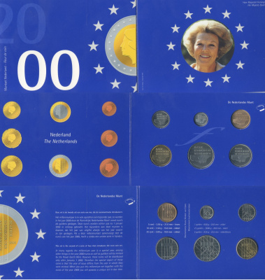 Нидерланды официальный набор из 6 монет (5, 10 и 25 центов; 1, 2 1/2 и 5 гульденов) 2000  KM SS84 (202, 203, 204, 205, 206 и 210)   BU    1-6-1-20