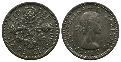 Великобритания 6 пенсов 1960 Елизавета II (1952-2022) KM 903, Spink 4149 медно-никель 4381-725