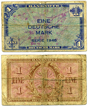 ФРГ 1 марка 1948 выпуск 20 июня 1948 - 1 апреля 1957 Pick 2а, Розенберг 232 бумага 2195-28-3-2